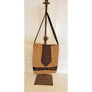 Handmade Upcycled Silk Tie Womens Shoulderbag Tote Brown Beige Sustainable